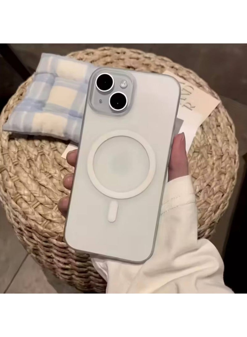 Magsafe Luxury Matte Case for iPhone 15 Pro, Slim Magnetic Shockproof Cover | White